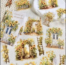 10pcs Large Sunflower Garden P.E.T. Stickers -DIY Crafts , Journal, Scrapbook