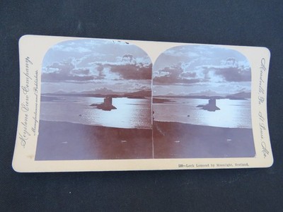 Loch Lomond Lake by Moonlight Scotland Keystone Stereoview