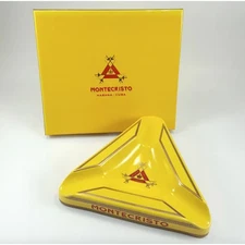 Cigar Ashtray Large Yellow Ceramic Retro Indoor Outdoor NEW 3 cigars rest