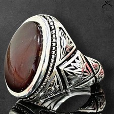Rare Yemeni Aqeeq Ring 925 Silver Natural Handmade Islamic Red Agate Ring