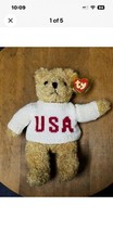 1992 Ty Classic "Baby Curly" Teddy Bear White USA Sweater 10" Plush Toy MWMT
