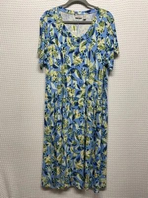 NWOT LOGO Lori Goldstein Blue Printed Stretchy V-Neck Midi Dress Women 1X China - Image 1 of 4