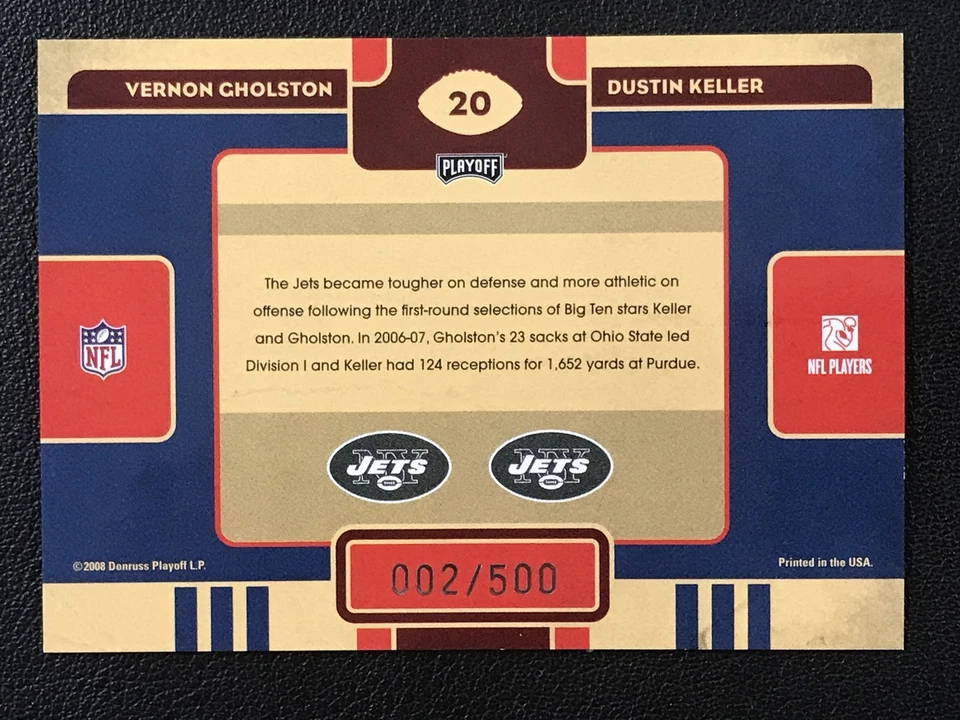 2008 Playoff Contenders #20 Vernon Gholston / Dustin Keller New York /500 - Image 2 of 2