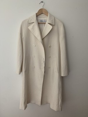 NWT Zara Lightweight Double Breasted Cream Coat Slouchy M-L Spring Cotton Blend
