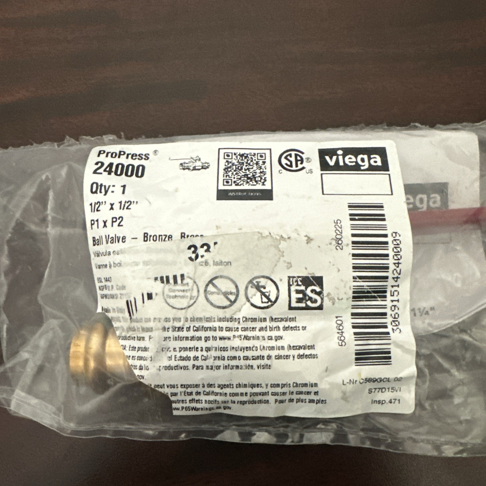 Viega ProPress 24000 1/2”x1/2” Ball Valve Bronze Brand New