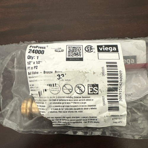 Viega ProPress 24000 1/2”x1/2” Ball Valve Bronze Brand New