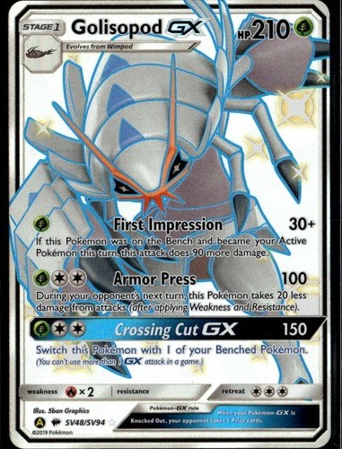 Golisopod GX Shiny Holo Rare Hidden Fates Shiny Vault SV48/SV94 Grass Pokemon Ca