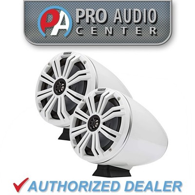 46KMFC8W KICKER KM 8'' White Marine LED Coaxial Speakers+Surface Flat Mount Cans
