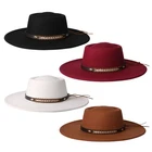 Men's Women's Classic Flat Top Wide Brimmed Fedora Hat Stylish Jazz Hat Sunproof