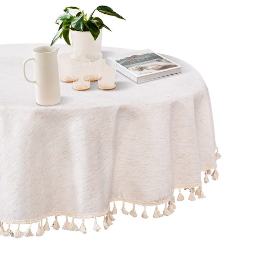 Table Cloth 60 Inch Round Table, Heavy Duty Linen Look Waterproof Tablecloths...