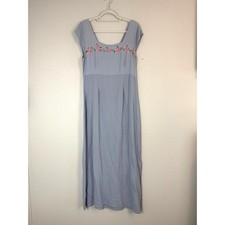 Vintage Johnny Was Embroidered Midi Dress Cap Sleeve Blue Boho Floral Large
