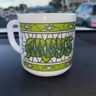 VTG ARBY’S FEDERAL MILK Glass Stain ROAST BEEF COFFEE CUP MUG GREEN WHITE USA
