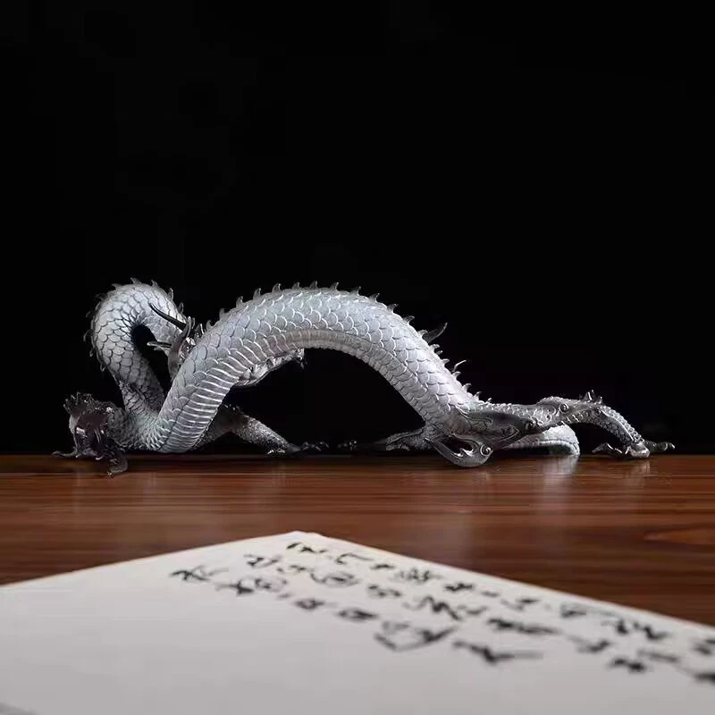 Estátua de dragão de bronze branco 15,4" coleção artesanato decoração de arte home office - Imagem 3 de 4