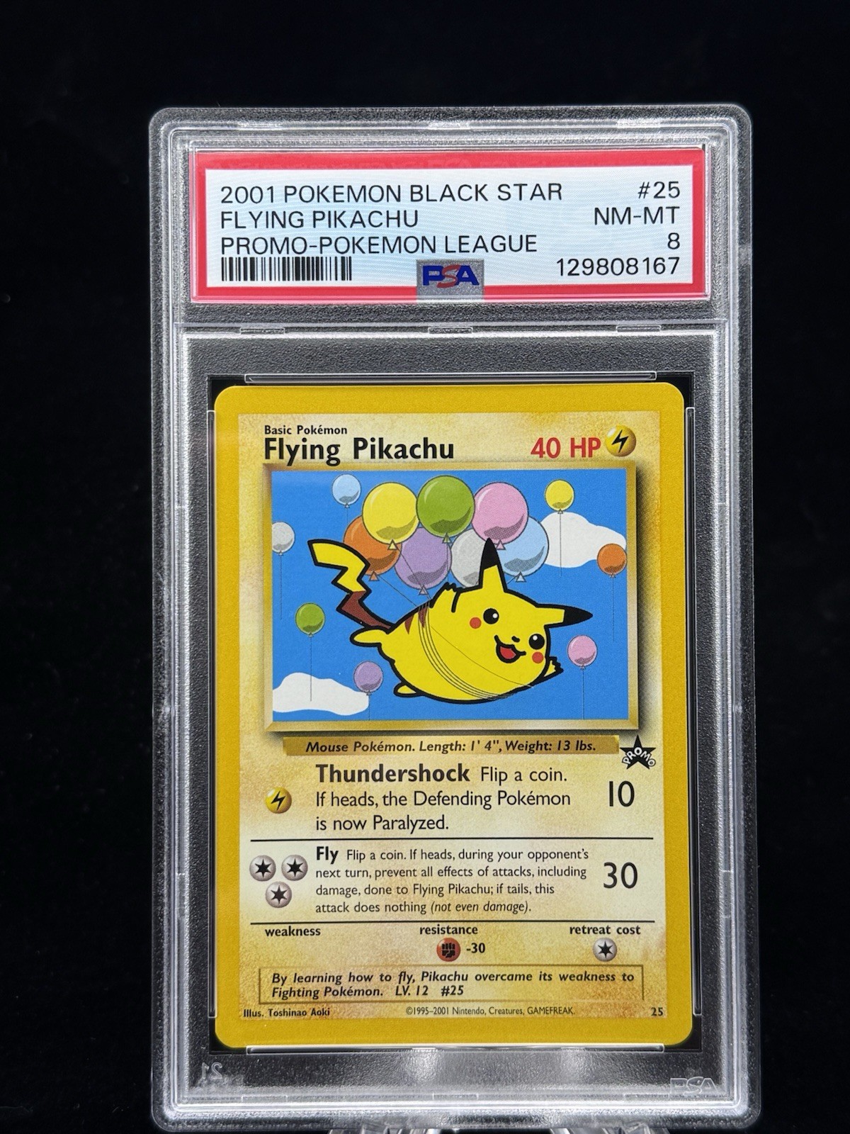 Flying Pikachu #25 Black Star Promo Pokemon League 2001 PSA 8 🎈☁️