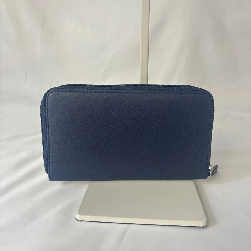 Cartera Nicole Miller New York Azul Marino Cremallera Alrededor Imitación Cuero Acordeón Foto 3 de 4