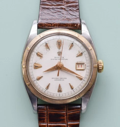 Vintage ROLEX 6105 Jumbo Ovettone Roulette Date Oyster Perpetual 36mm