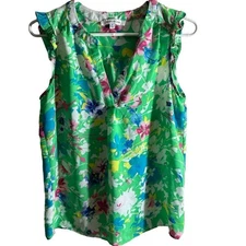 Rose & Olive Spring Green Floral Sleeveless Lightweight Blouse Size Small