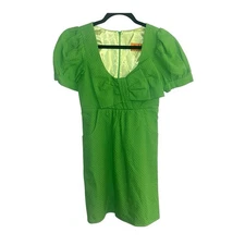 Voom by Joy Han Vintage Green Short Sleeve Dress With Bow Detail Size Small