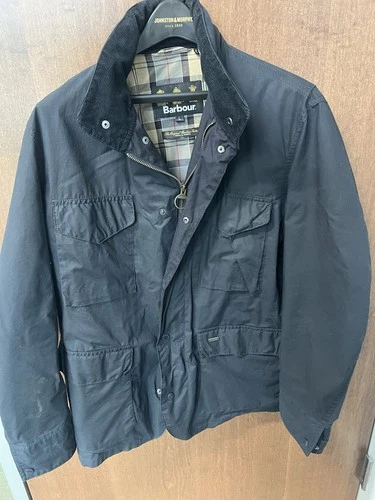 Barbour Waxed Jacket L Navy Men's Tailored Sapper Lightweight Field Raincoat - product listing photo