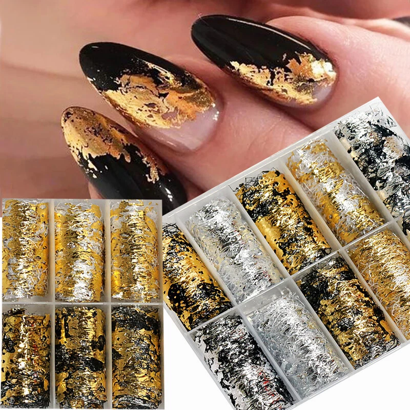 10pcs Nail Foils Gold Silver Nail Art Transfer Foil Wraps Decal Glitter  Stickers