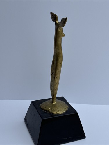 MID CENTURY MODERN SCULPTURE NUDE WOMAN ANGEL WINGS LIMITED BRASS BRONZE METAL - Picture 11 of 17