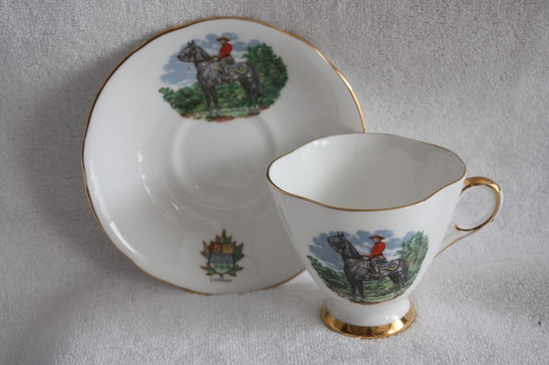 Vintage Windsor Bone China Scalloped Shape RCMP Teacup and Saucer