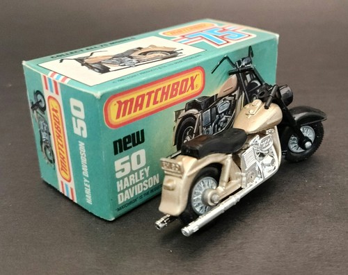 VTG 1980 MATCHBOX SUPERFAST LT GOLD HARLEY DAVIDSON MOTORCYCLE No.50 Mint In Box - Picture 4 of 5