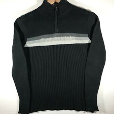 Calvin Klein Jeans Men's Large Black Ribbed 1/4 Zip Long Sleeve Pullover Sweater