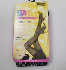 Spanx Star Power Black Center Stage Open Weave Shaping Tights C Antique Stripe