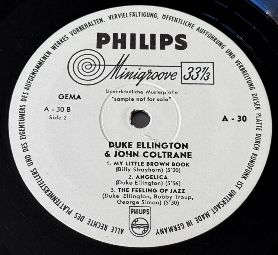 DUKE ELLINGTON JOHN COLTRANE 1963 Philips Impulse A-30 White Label Promo LP NM - Image 3 of 3