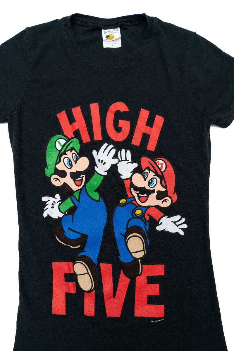 Aho&younger brother Game shirts Mサイズ Super Mario & Luigi Brothers Nintendo High Five Black T