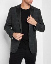 NEW EXPRESS 248 SLIM GREEN PLAID WOOL BLEND TUXEDO BLAZER JACKET SZ 38R