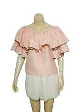 Rhode Resort Blanca Silk Top XS 0 Women's Casual Ruffle Peach Blouse NEW 27328