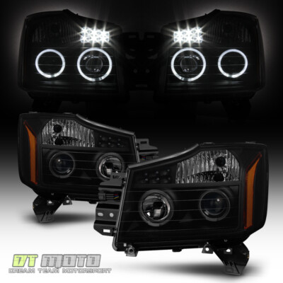 Black Smoke For 2004-2015 Titan 05-07 Armada LED Projector Headlights Left+Right