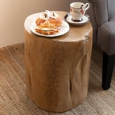 Indoor & Outdoor Rustic Faux Wood Stump Table Coffee Table Hand-Painted Stool