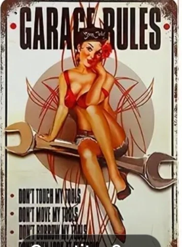 REDUCED-Vintage Metal Tin Signs garage rules- Rustic  12x8  Mancave Mechanic-NEW