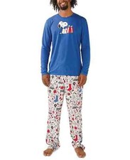 Munki Munki Nite Nite men XXL Peanuts Snoopy Christmas Pajama Set blue gray