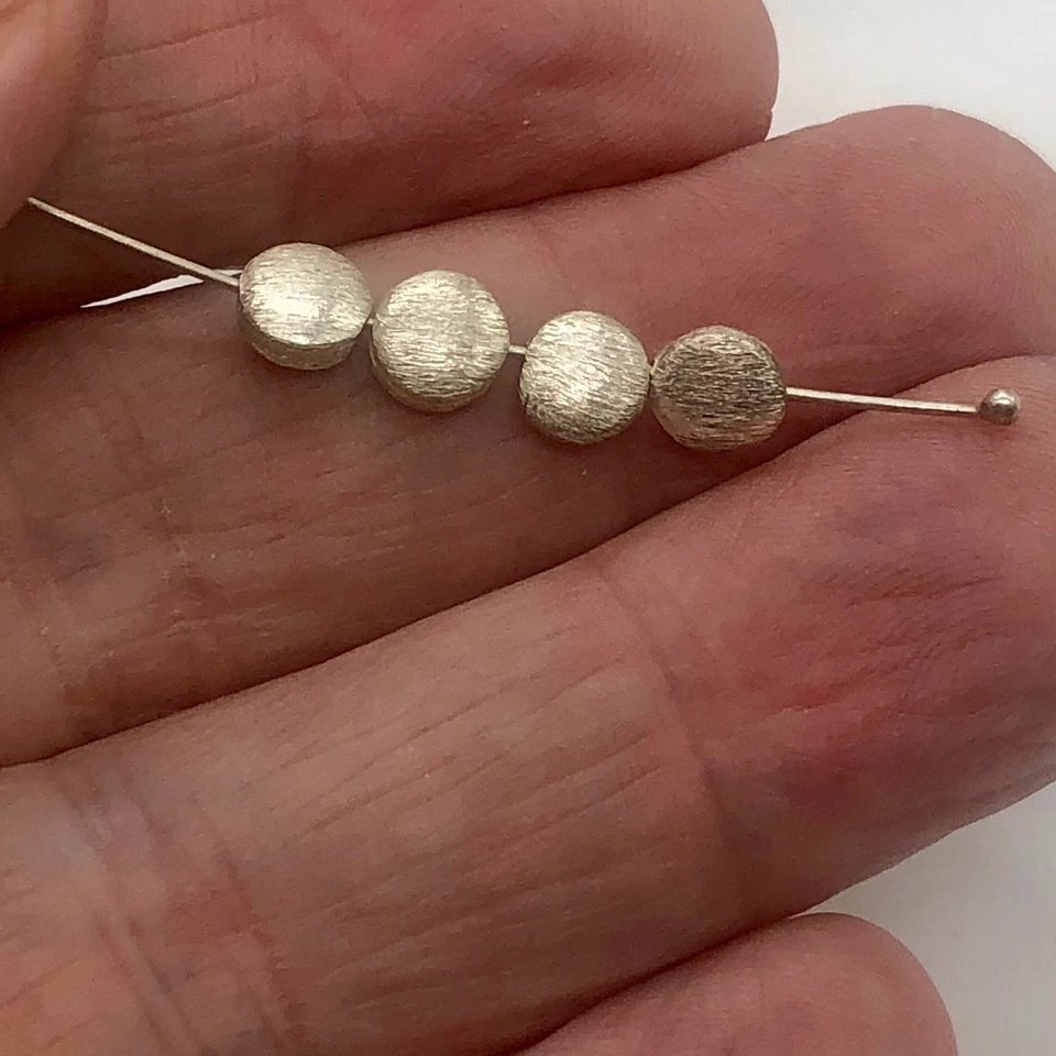 Designer Brushed Solid Sterling Silver Round Flat Beads | 6x2.5mm | 4 Beads | - Image 2 of 4