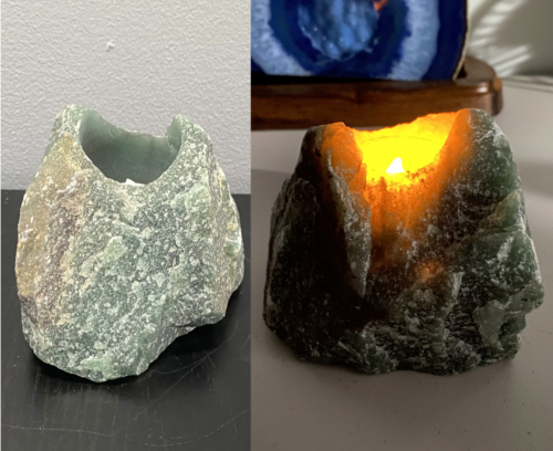 Green Quartz Natural Crystal Votive Tealight Energy Heart Healing Stone 2Lbs 4"  - Afbeelding 1 van 12
