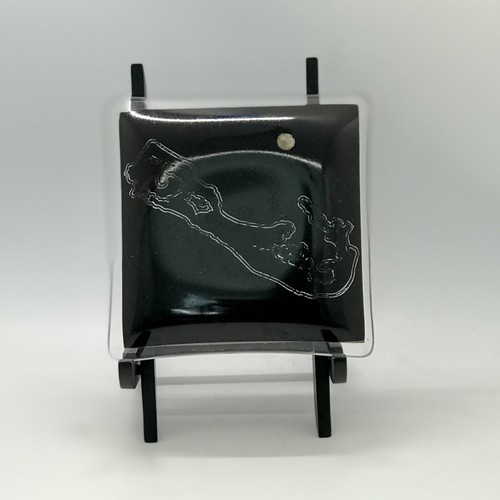 Vtg MCM Souvenir Bermuda Glass Trinket/Ash Tray; Black, White And Gold On Clear - Picture 4 of 4