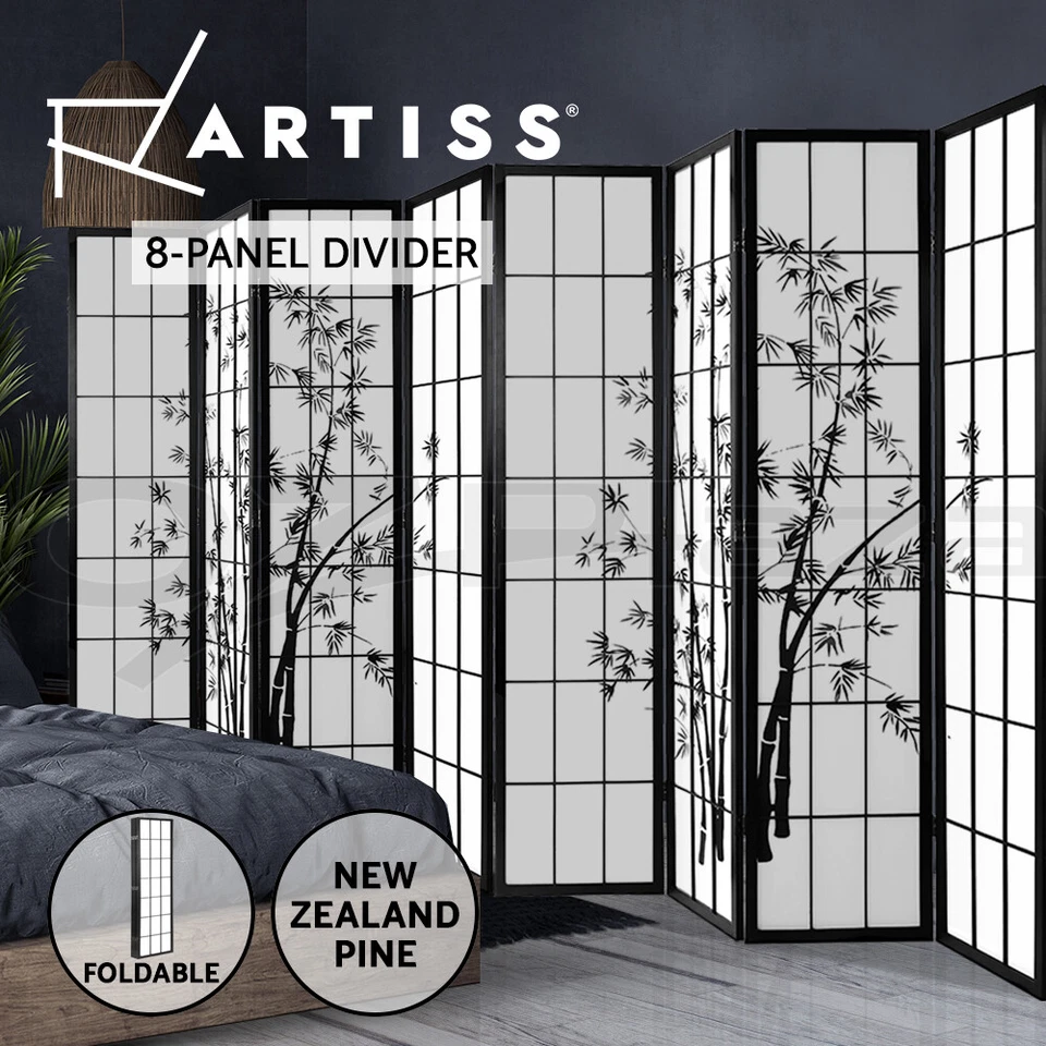 Artiss 8 Panel Room Divider Screen Partition Privacy Stand Bamboo Black White