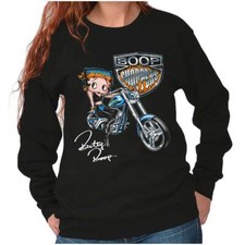 Biker Betty Boop Choppers Vintage Cartoon Womens Crewneck Sweatshirt Pullover