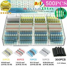 500 Heat Shrink Wire Connectors Solder Seal Butt Terminals Tubes Waterproof kit