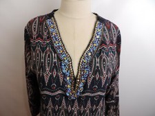 Red&Aaple Size M Beaded Neckline Print Dress Bohemian 