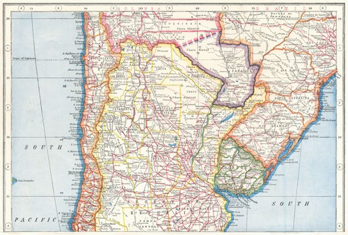SOUTH AMERICA CENTRAL.Argentina Chile Uruguay Paraguay Brazil.Railways 1920 map