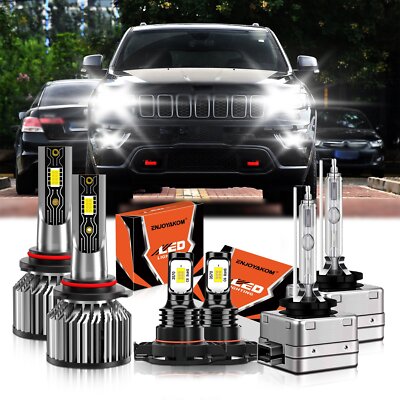 LED HID Headlight Combo + Fog Light Bulb White For Jeep Grand Cherokee 2011-2012