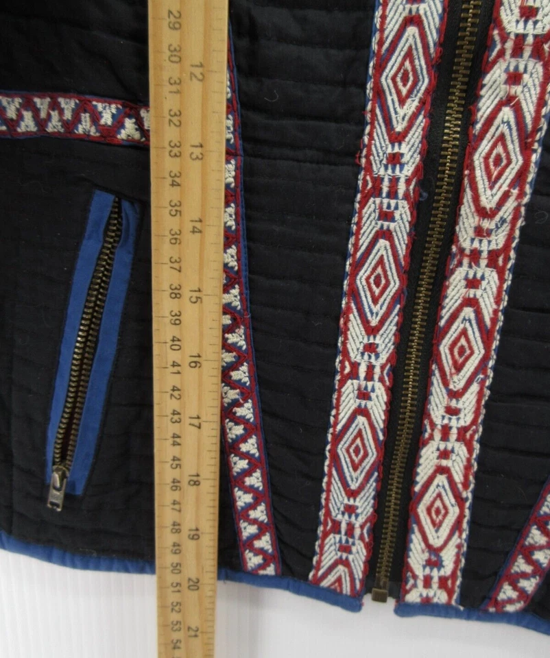 Peruvian Connection Jacket Women 6 Black Quilted Coat Aztec Tribal Full Zip - Image 4 of 4