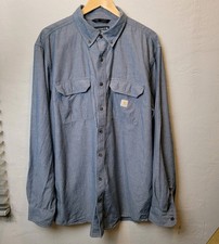 Carhartt Men's Blue Chambray Long Sleeve Button-down Shirt XLT Loose Fit
