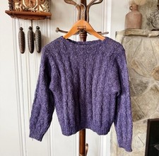 Vintage Mohair Wool Purple Cable Knit Sweater Medium