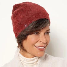 NEW Barefoot Dreams CozyChic Lite Confetti Beanie Cap Hat OS Crimson Rosewood